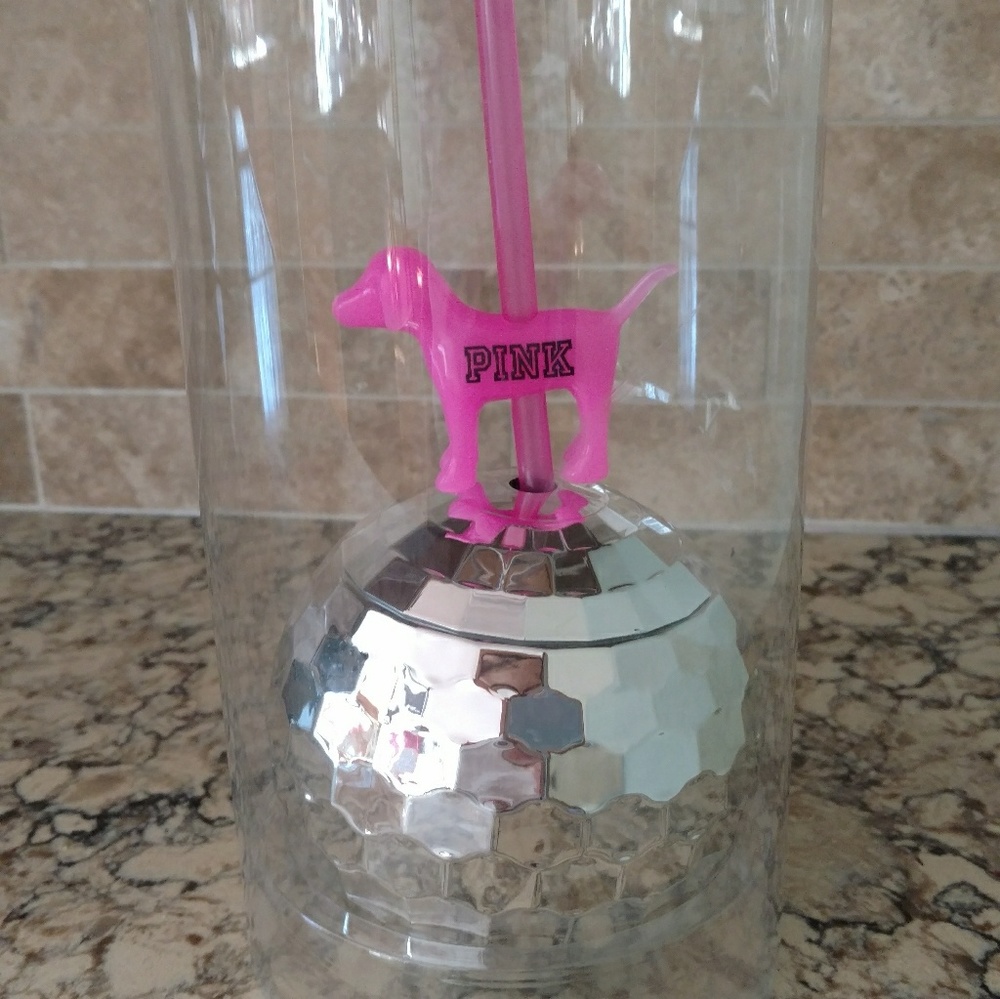 VS Pink disco ball cup + straw